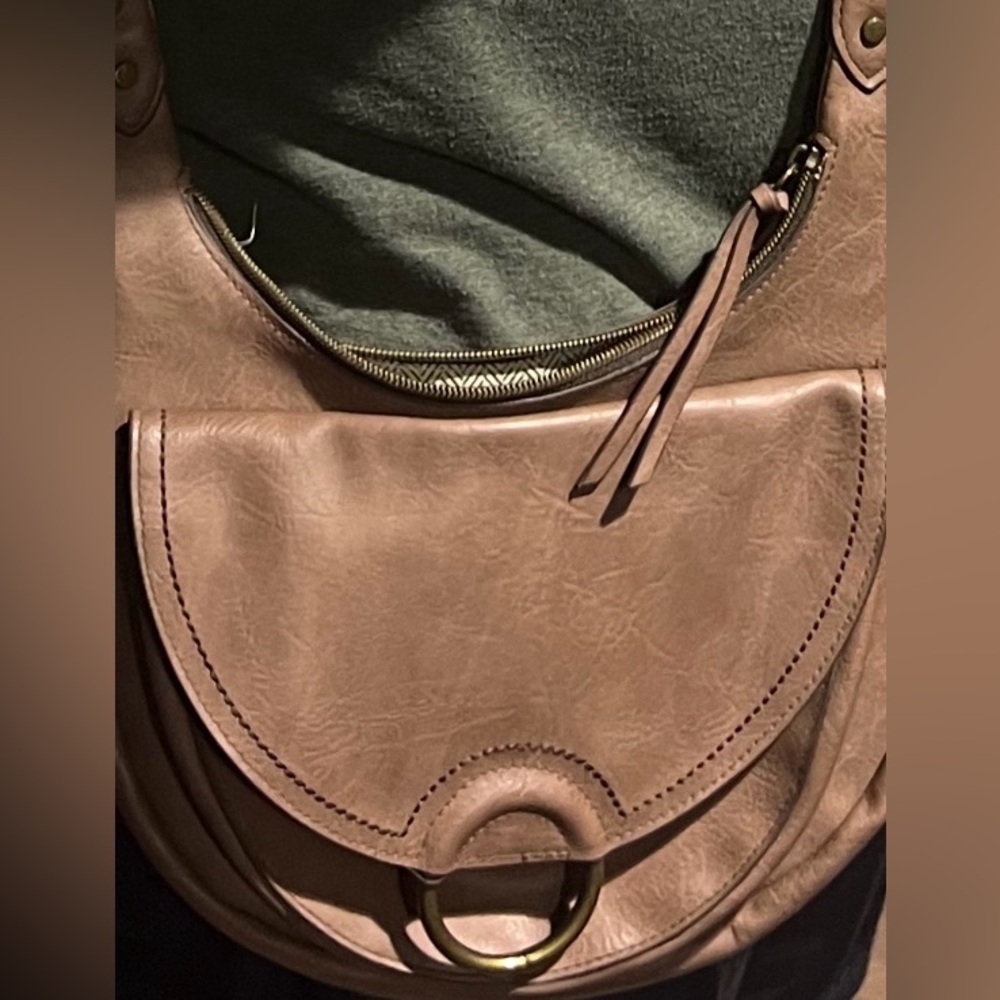 Women’s Taupe Leather-Style Hobo Bag with Ring Accent